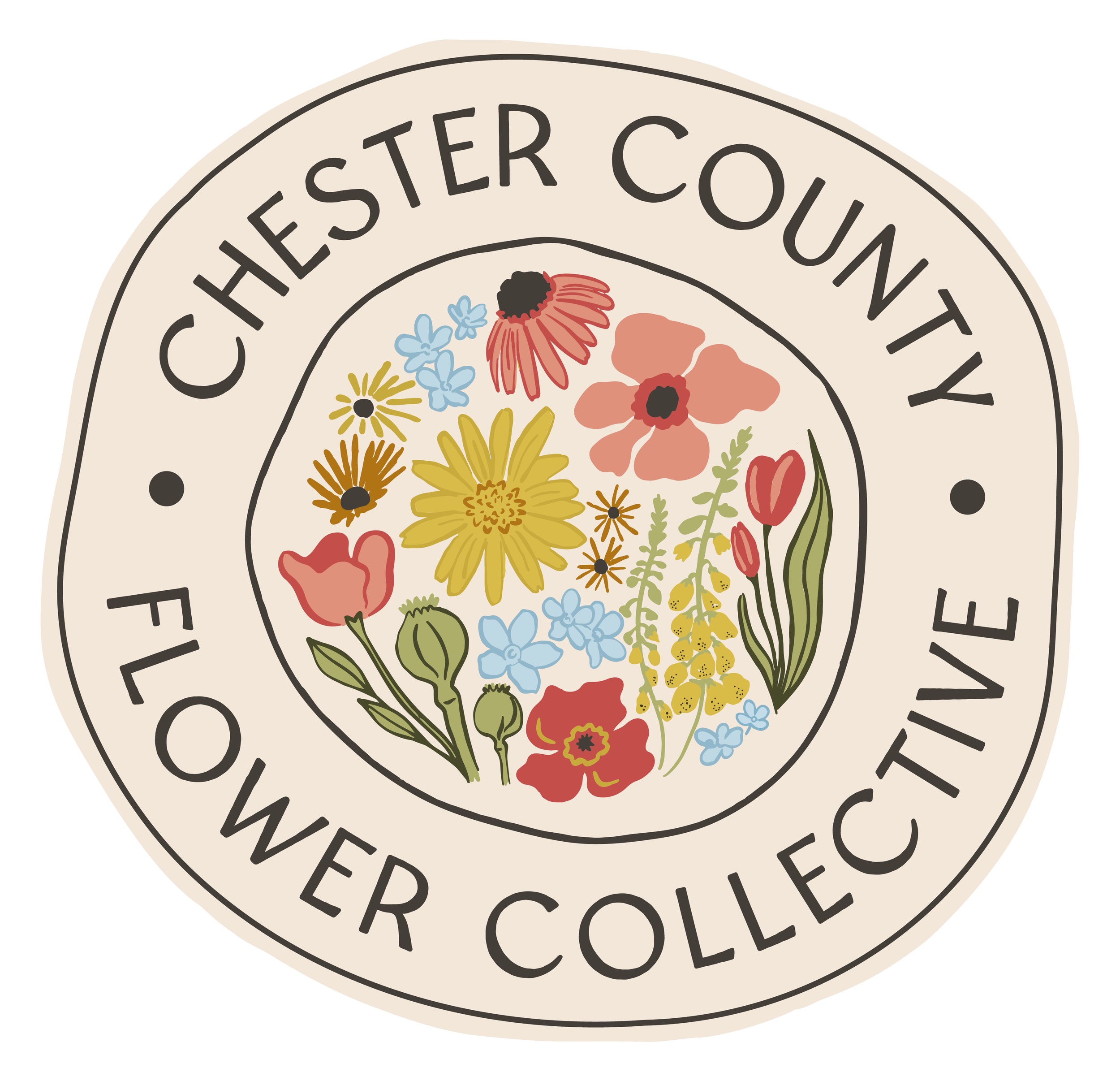 Chester County Flower Collection logo featuring various illustrated flowers in the center.