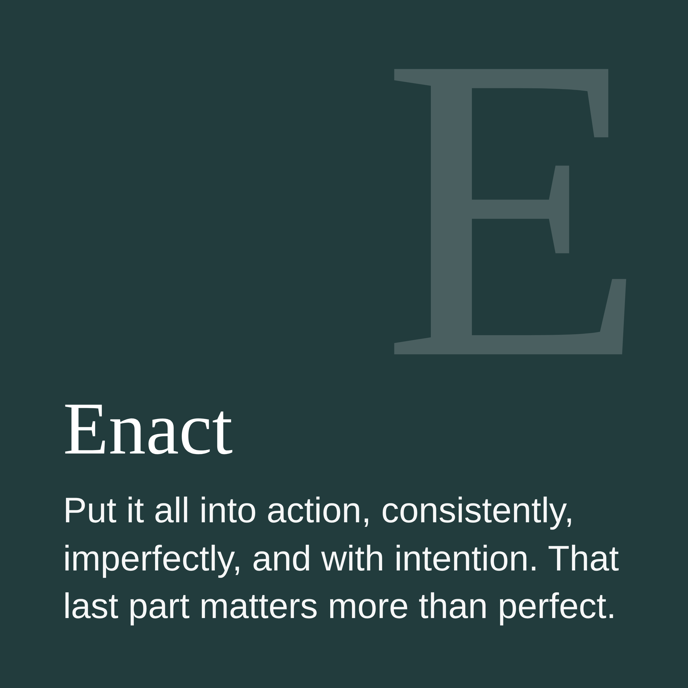A close-up view of a large, capital letter "E" on a dark background, with some text partially visible underneath.