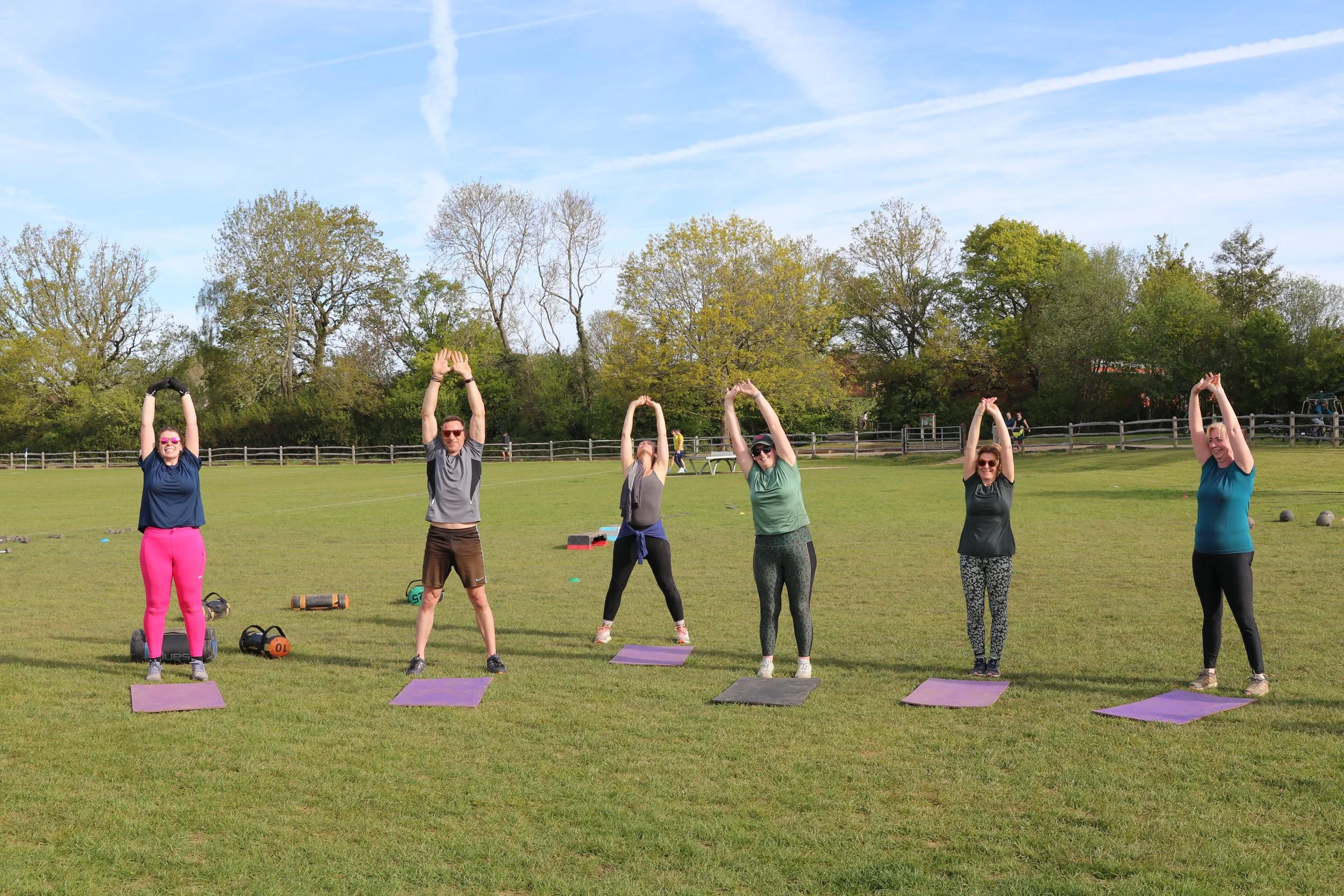Outdoor group exercise class.