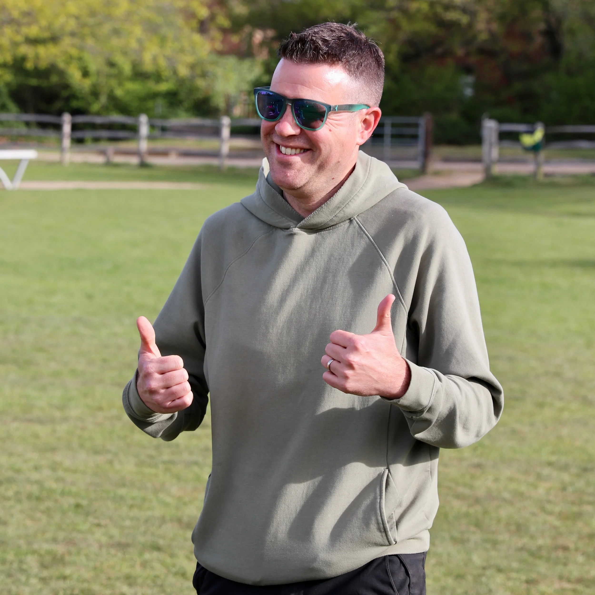 Personal trainer looking positive and happy.