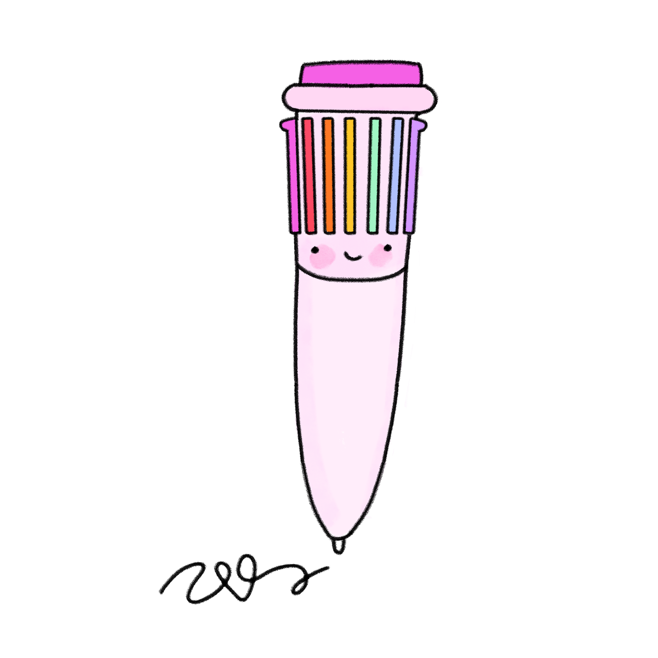 Cute drawing of a speech bubble with a smiling face and colorful vertical stripes on top, with the word 'Hello' written below.