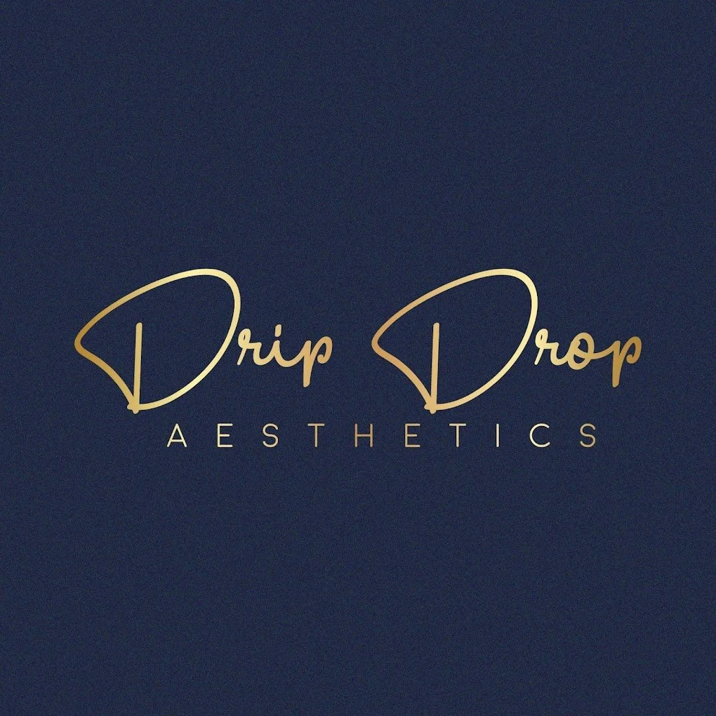 Logo for Drip Drop Aesthetics, with the words 'Drip Drop' in cursive and 'Aesthetics' in uppercase letters below, on a dark background.