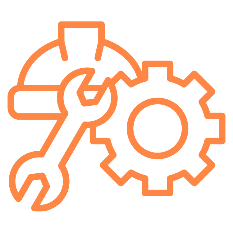 Icon of a wrench crossing a gear and a speedometer, symbolizing maintenance or technical repair.