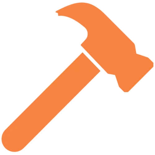 Illustration of a hammer with an orange head and handle.