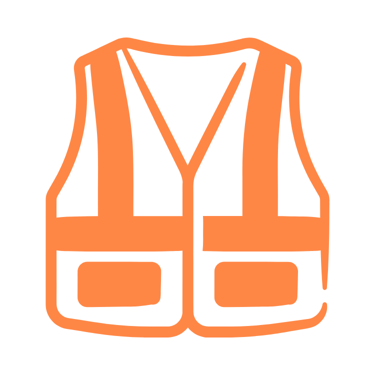 Illustration of an orange safety vest with black outlines and details.