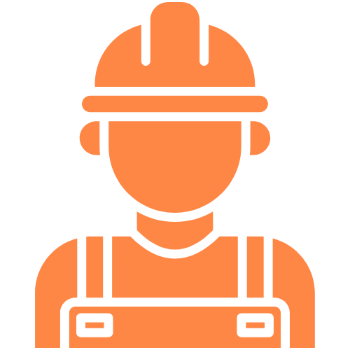 Icon of a construction worker wearing a helmet and overalls.
