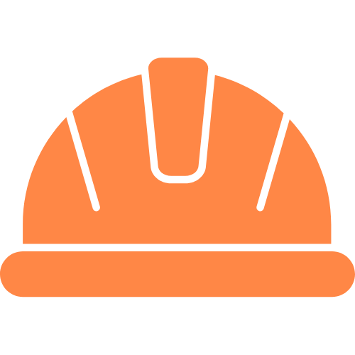 Orange construction helmet with black outline details.