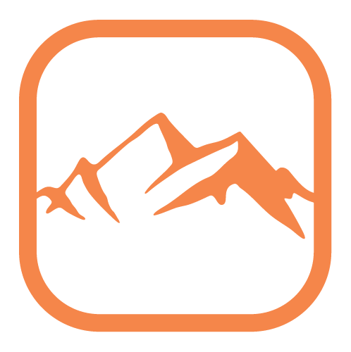 Icon of mountains enclosed in a rounded square border.