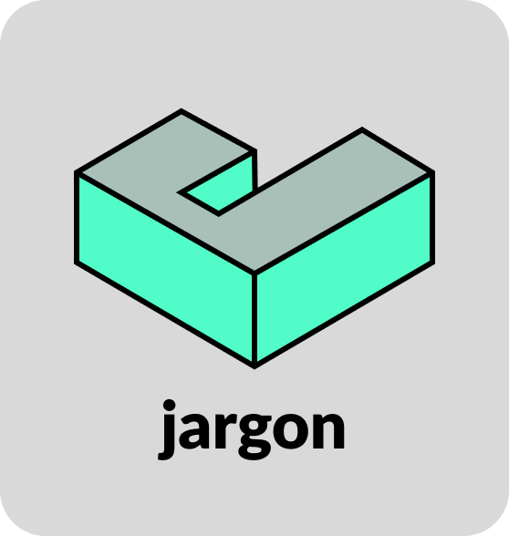 Illustration of a three-dimensional geometric shape with the word "jargon" written below.