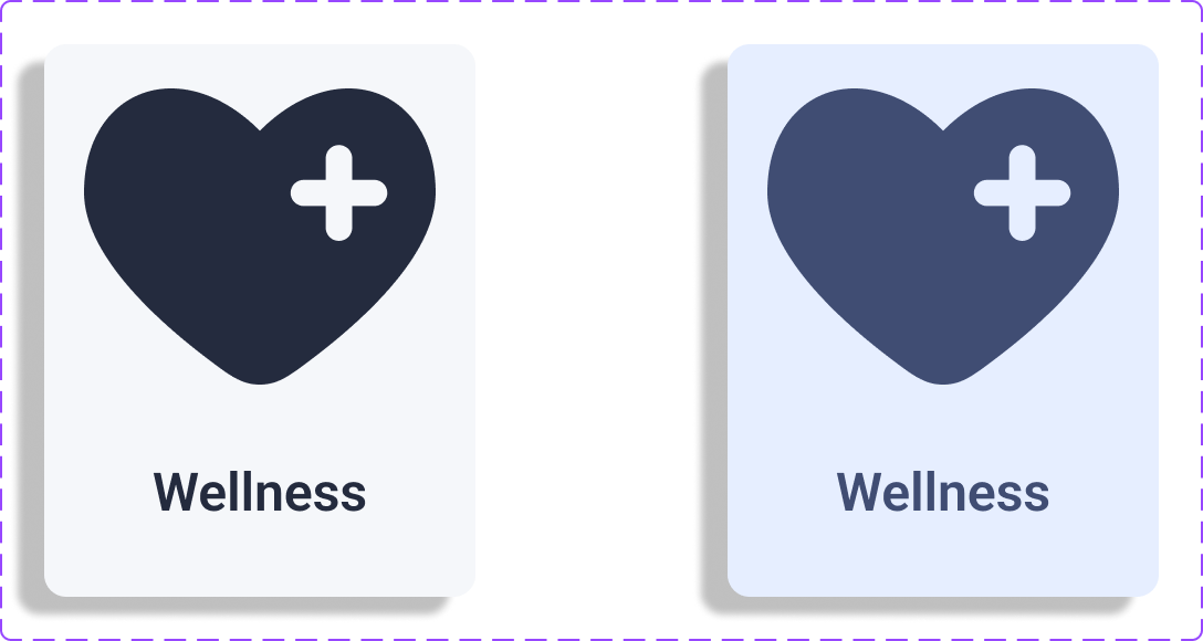 Two wellness app icons with a heart symbol and a plus sign inside, labeled 'Wellness', one in dark blue on a light background and the other in navy blue on a light blue background.