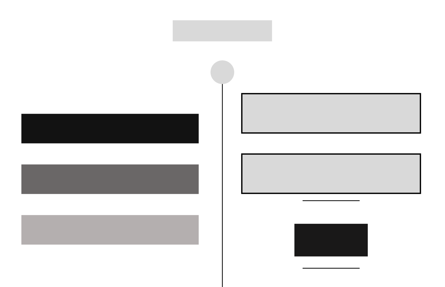 A login screen with colored bars, circles, and lines, some text boxes with labels, and a vertical line connecting elements, all in shades of gray, black, and light gray.