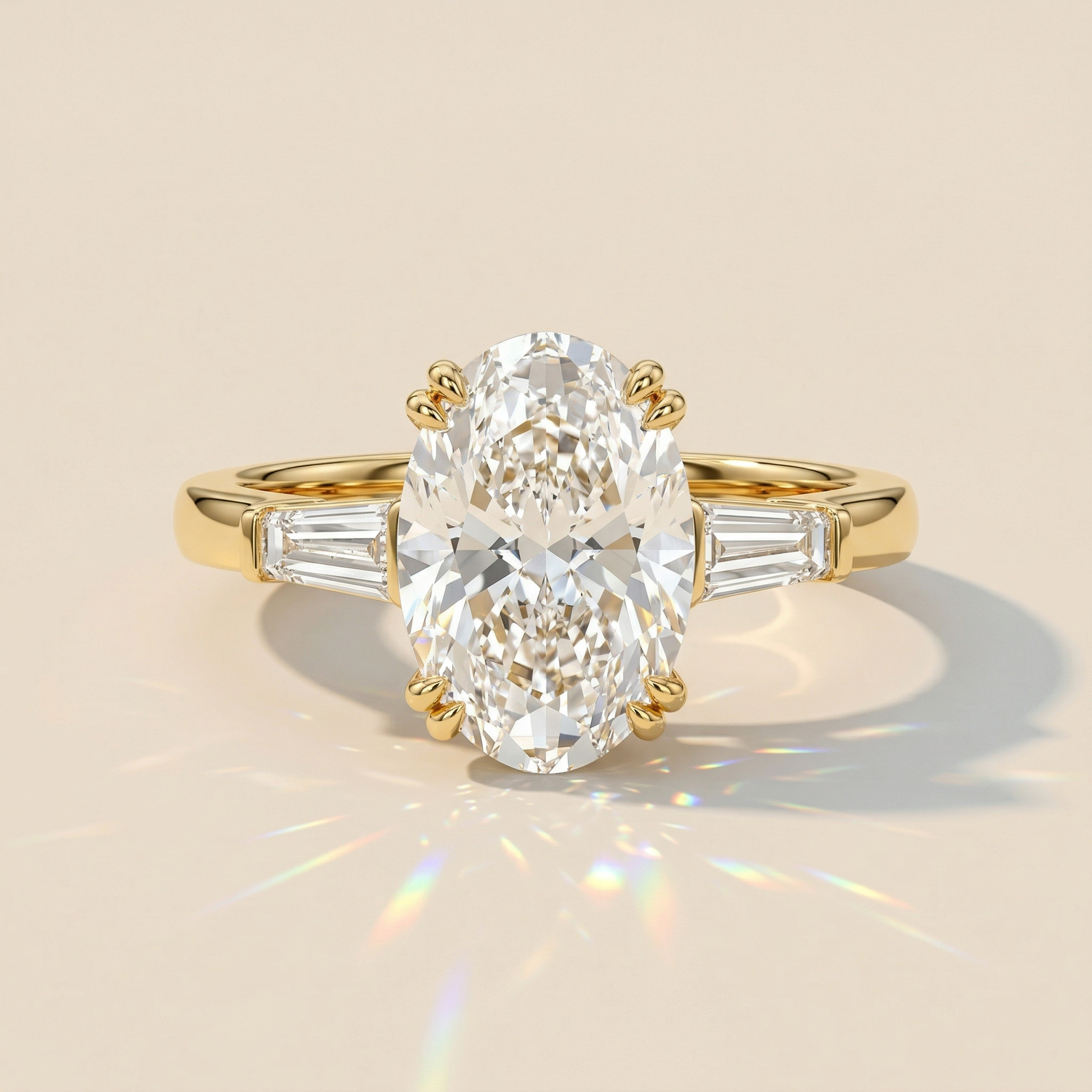 Solitaire ovale épaulé baguettes