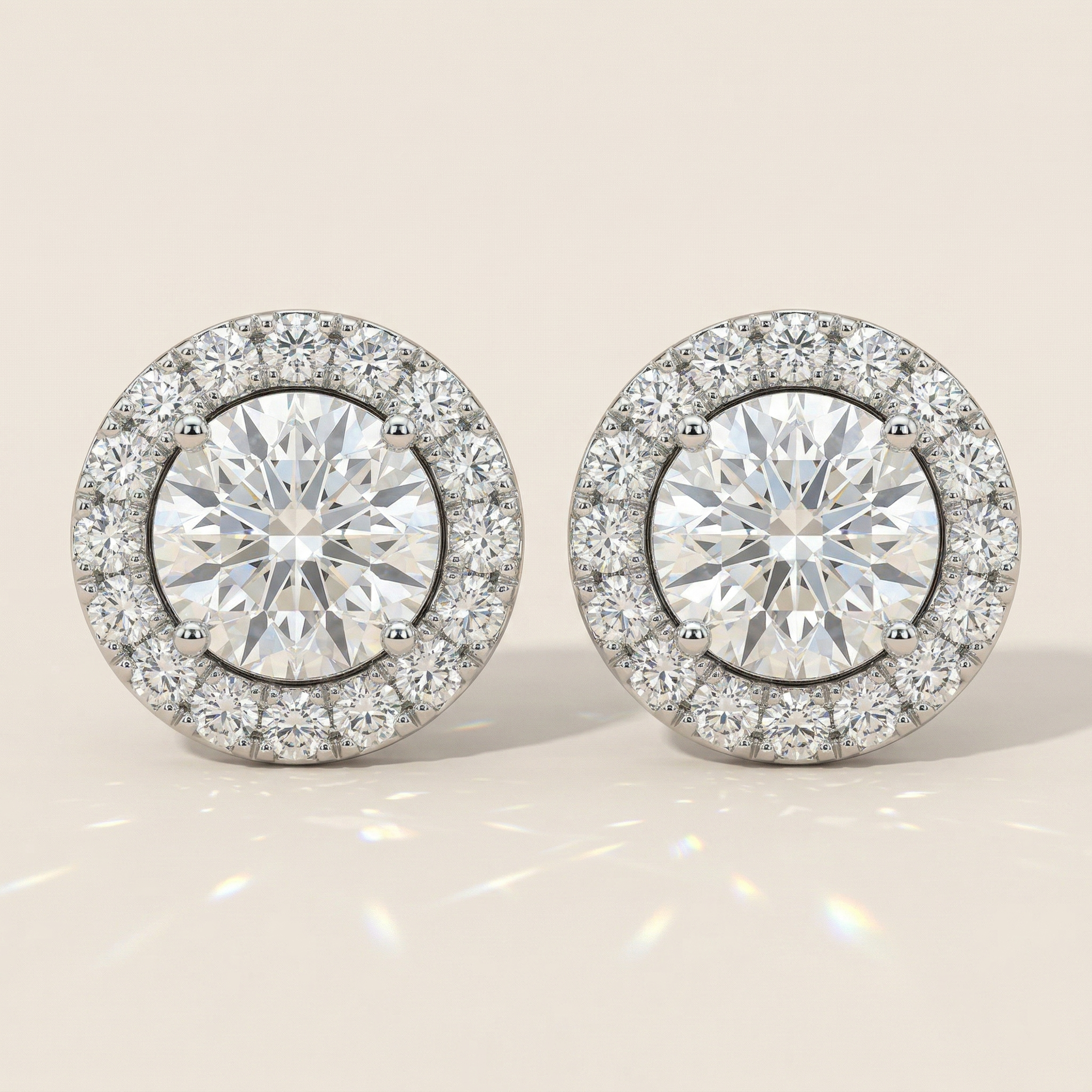 Puces brillant rond halo pavé diamant
