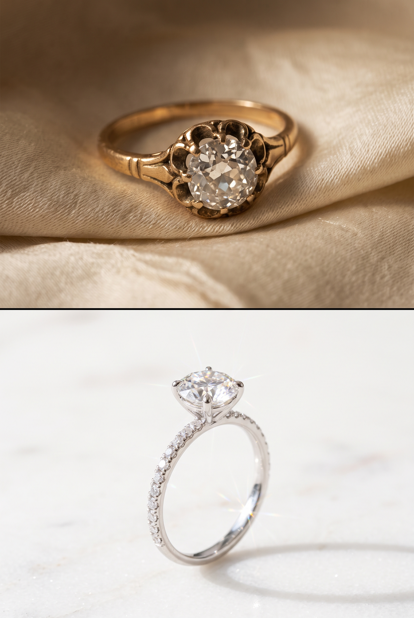 Ancienne bague en or transformée en bague de fiançailles solitaire diamant