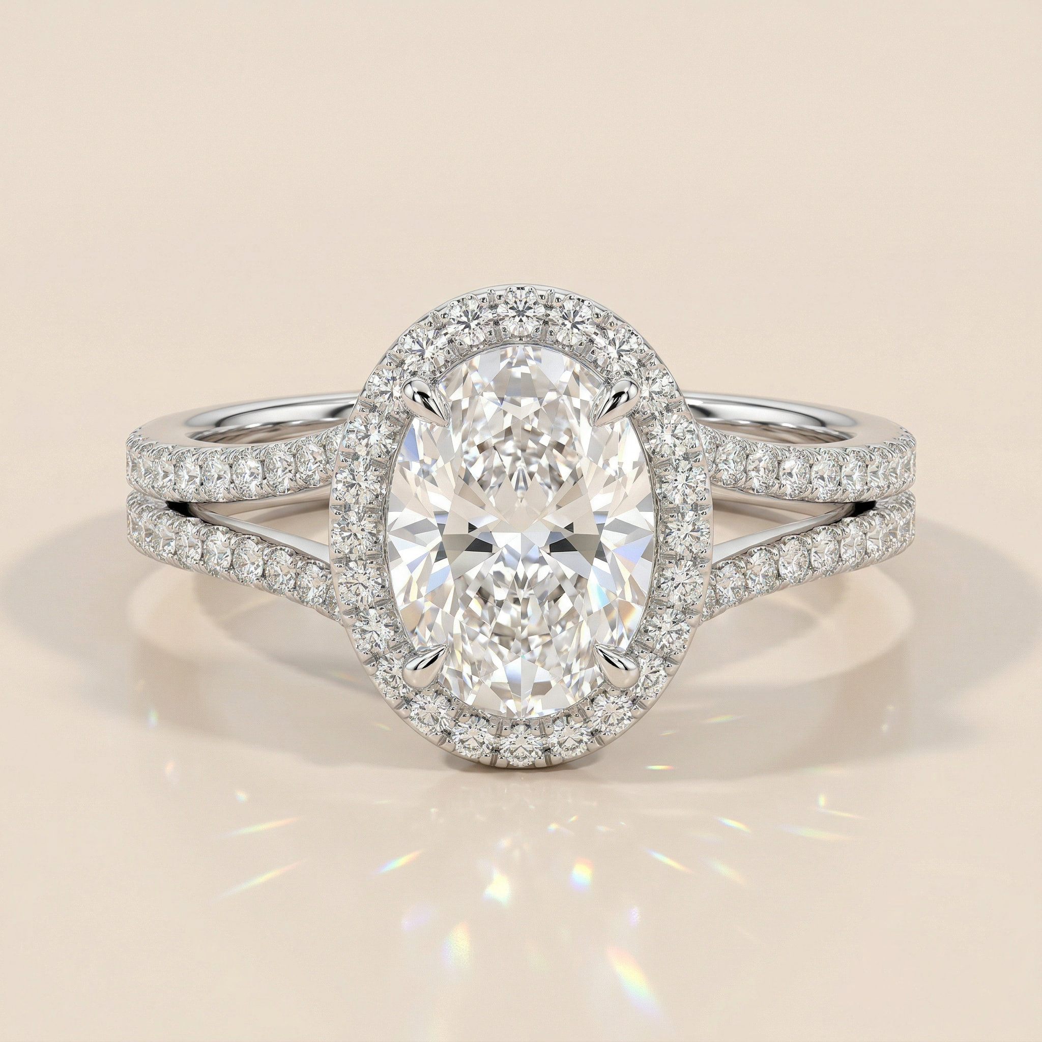 Solitaire pavé ovale entourage diamant