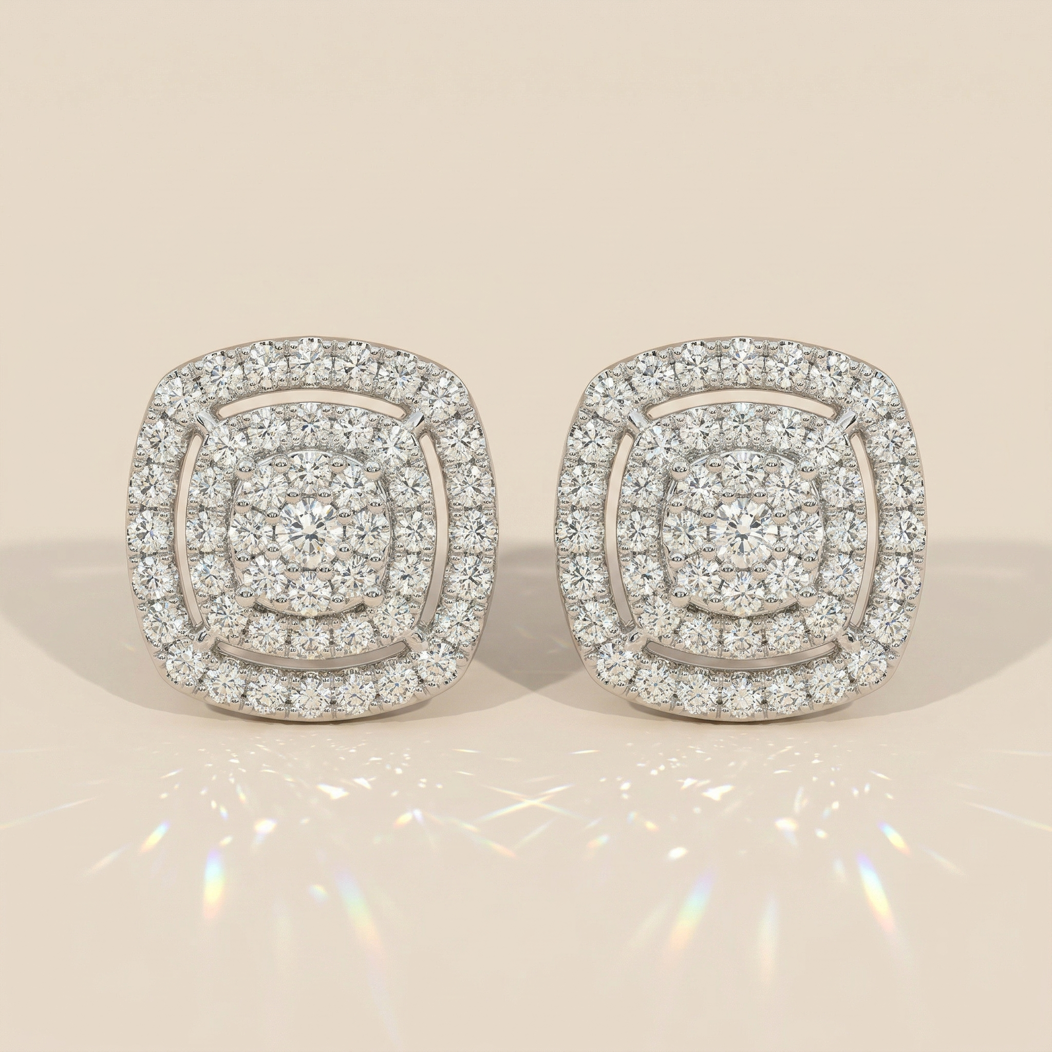 Puces coussin double halo pavé diamant