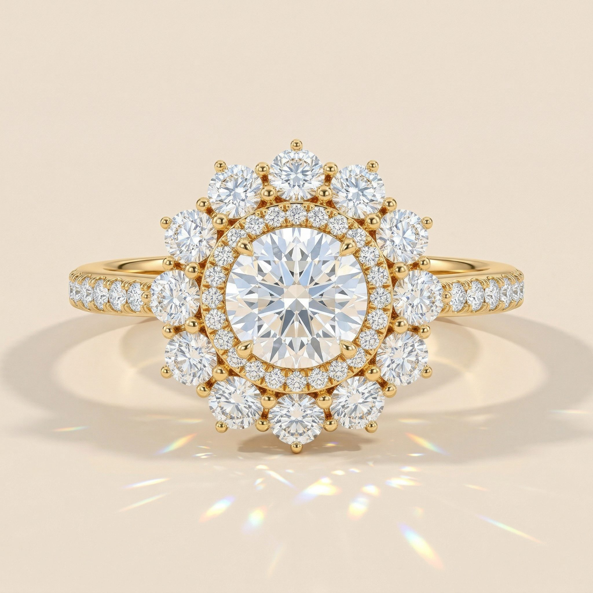 Solitaire pavé marguerite rond brillant