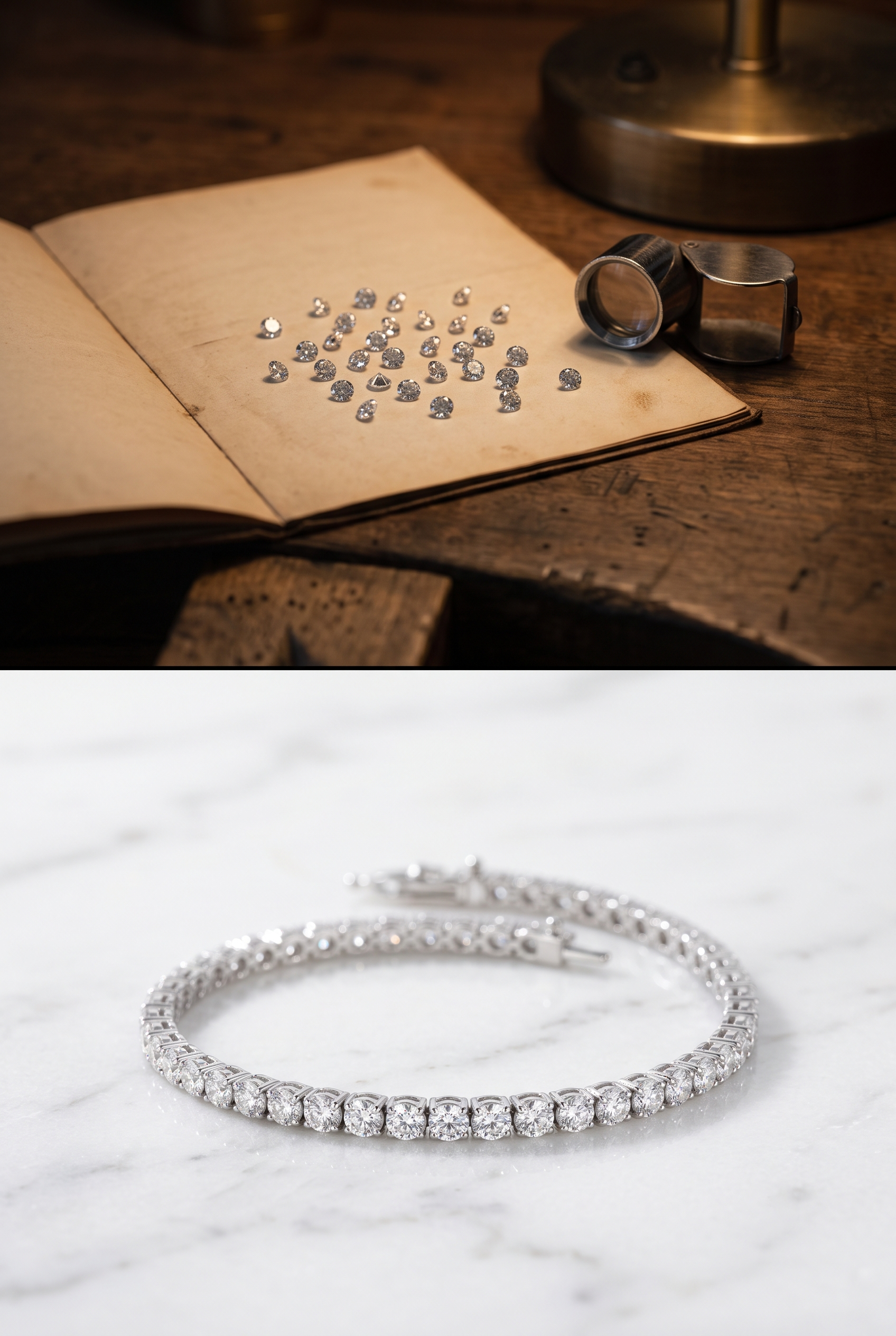 Diamants dessertis hérités transformés en bracelet tennis
