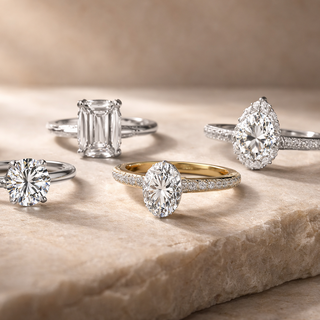 Ensemble de bagues de fiançailles en or et diamants