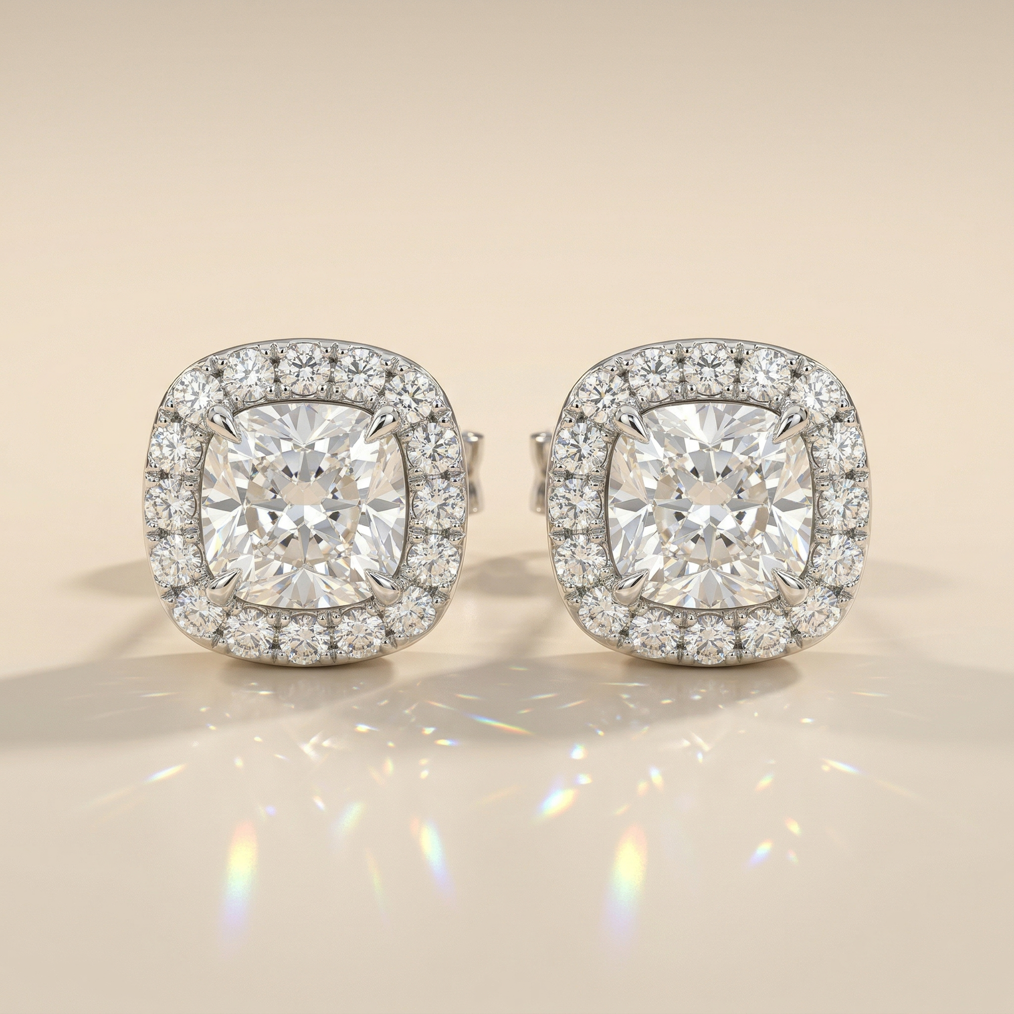 Puces coussin halo pavé diamant