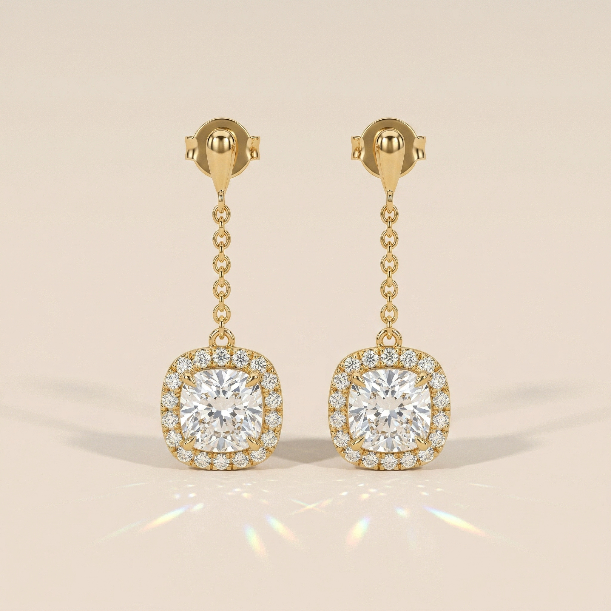 Pendantes chaîne coussin halo pavé diamant