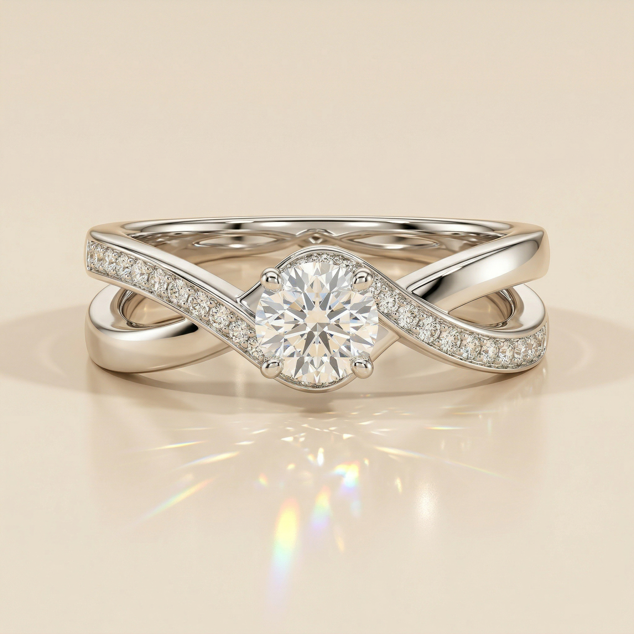 Solitaire croisé pavé rond brillant