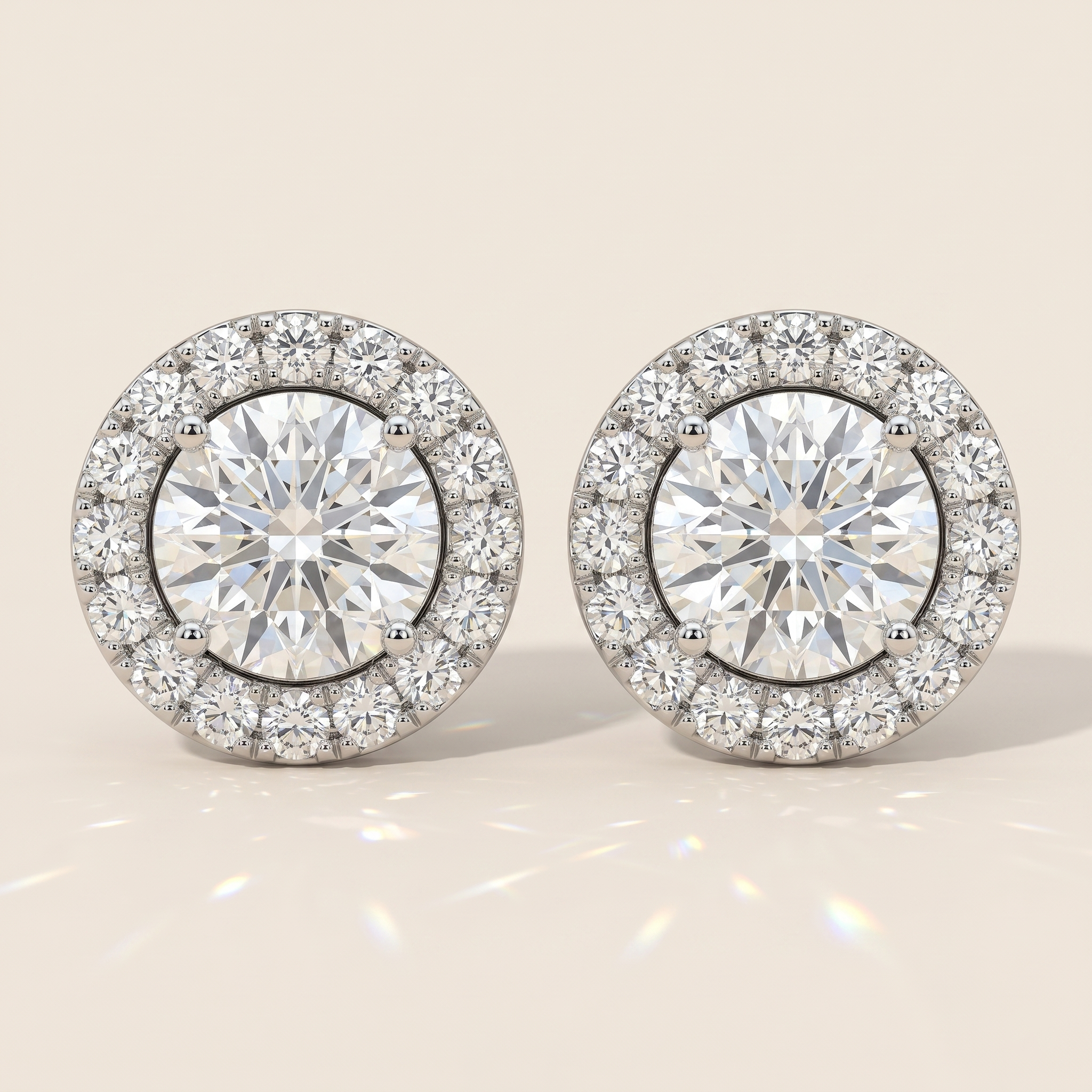 Puces brillant rond halo pavé diamant