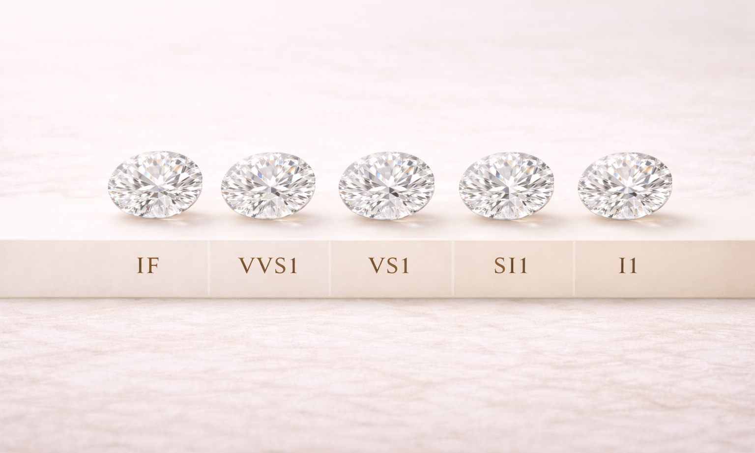 Diamants illustrant les différents degrés de pureté