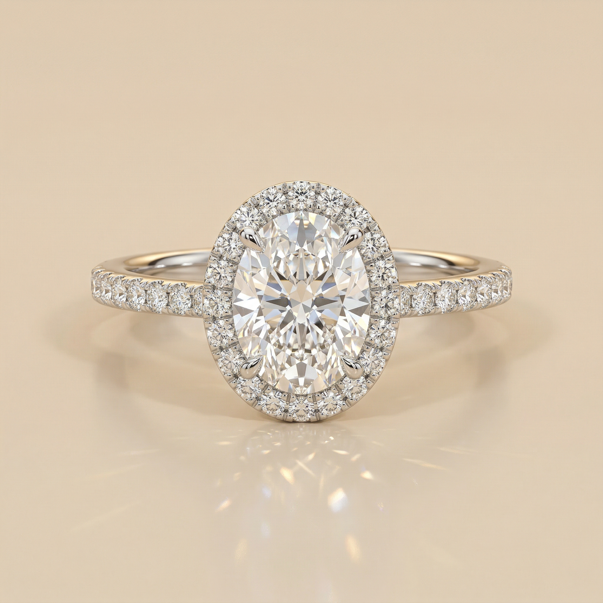 Solitaire pavé ovale entourage diamant