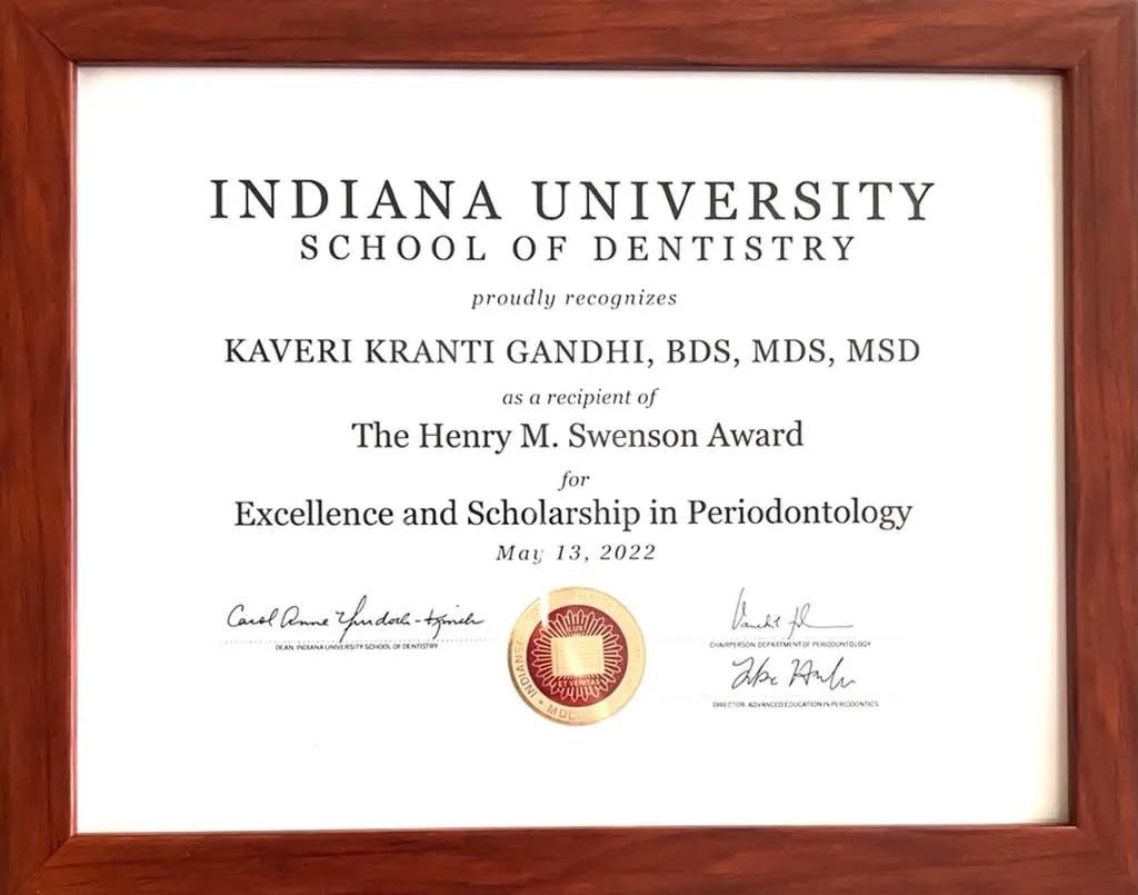 Thank you Indiana University School of Dentistry  for honoring me with 𝙏𝙝𝙚 𝙃𝙚𝙣𝙧𝙮 𝙈. 𝙎𝙬𝙚𝙣𝙨𝙤𝙣 𝘼𝙬𝙖𝙧𝙙 𝙛𝙤𝙧 𝙀𝙭𝙘𝙚𝙡𝙡𝙚𝙣𝙘𝙚 𝙖𝙣𝙙 𝙎𝙘𝙝𝙤𝙡𝙖𝙧𝙨𝙝𝙞𝙥 𝙞𝙣 𝙋𝙚𝙧𝙞𝙤𝙙𝙤𝙣𝙩𝙤𝙡𝙤𝙜𝙮.⠀
⠀
⠀
Thank you, family, friends and IU