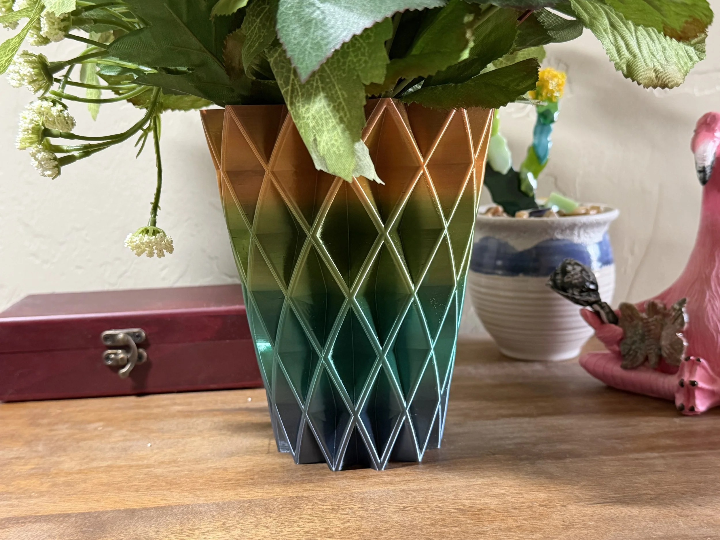 Diamond Facet Vase – One of a Kind Rainbow Blend