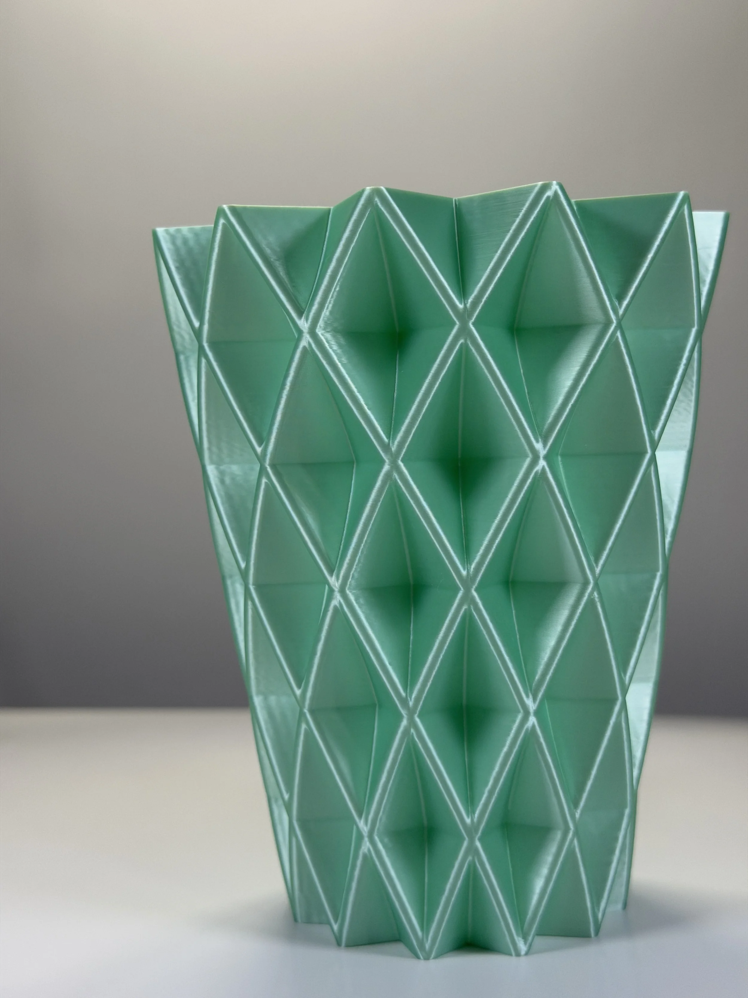 Mint green Geometric Diamond Vase, alternate front view