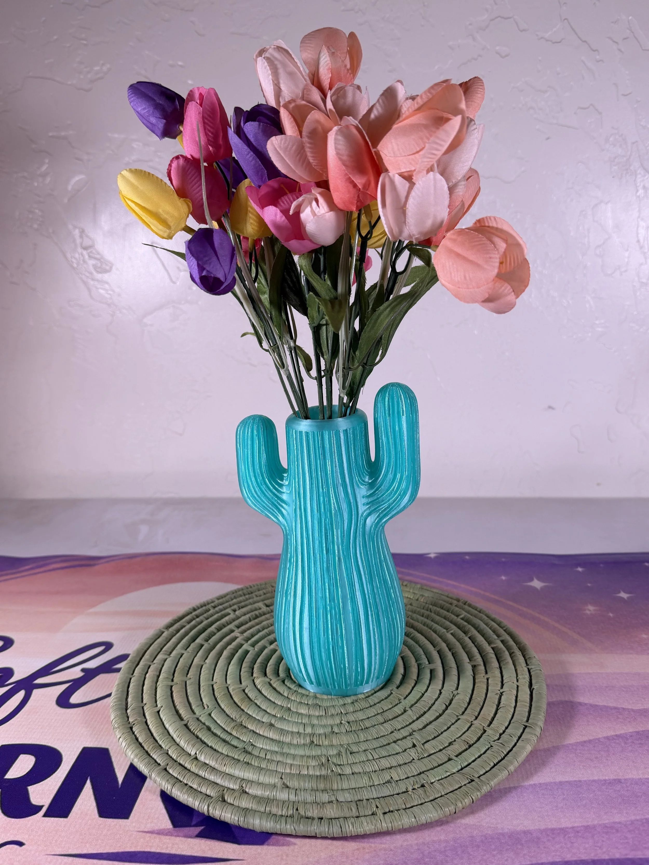 Saguaro Cactus Vase – Modern Desert Decor | 3D Printed Southwestern Vase | Translucent Teal