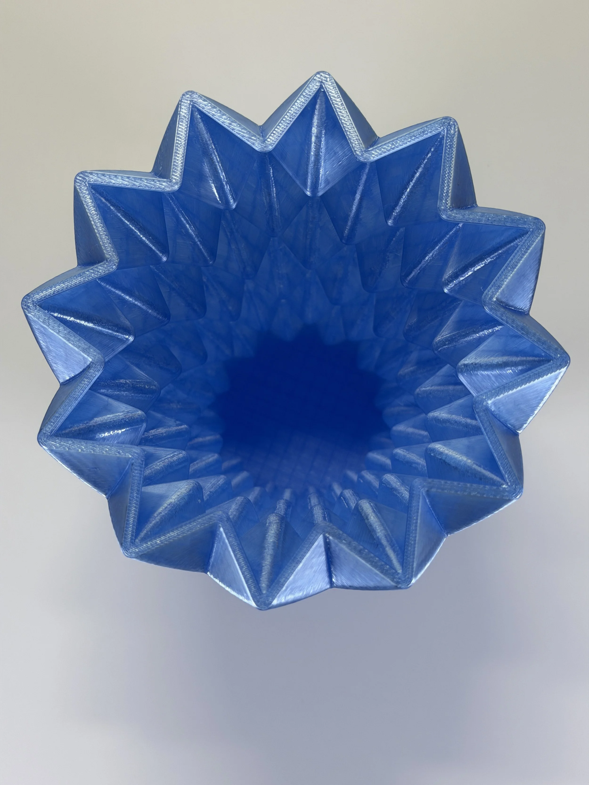 Translucent blue Geometric Diamond Vase, top view