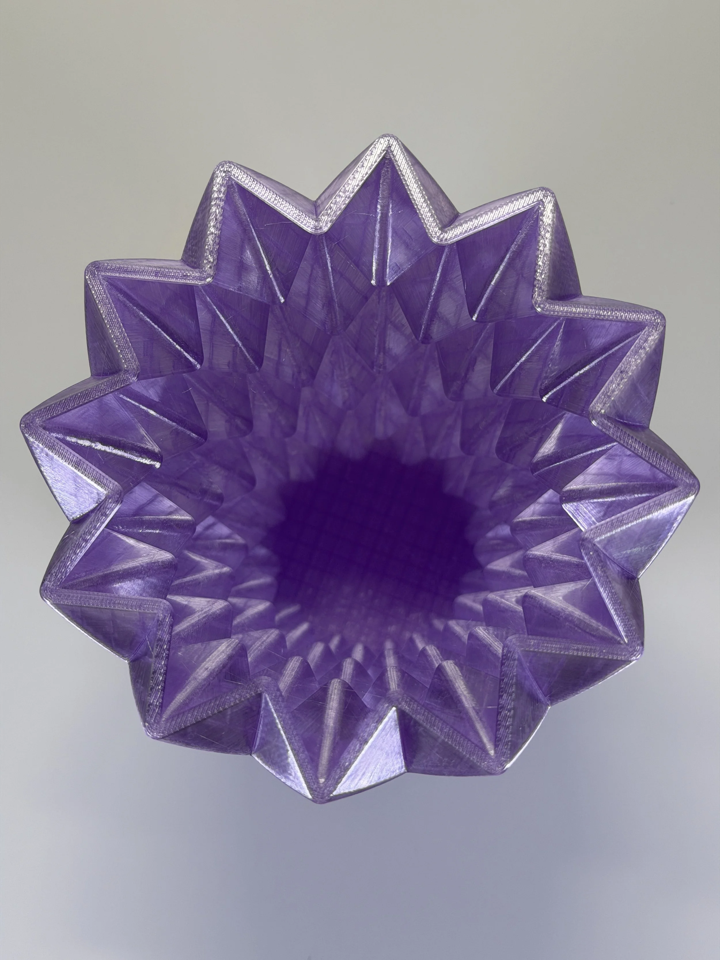 Translucent purple Geometric Diamond Vase, top view
