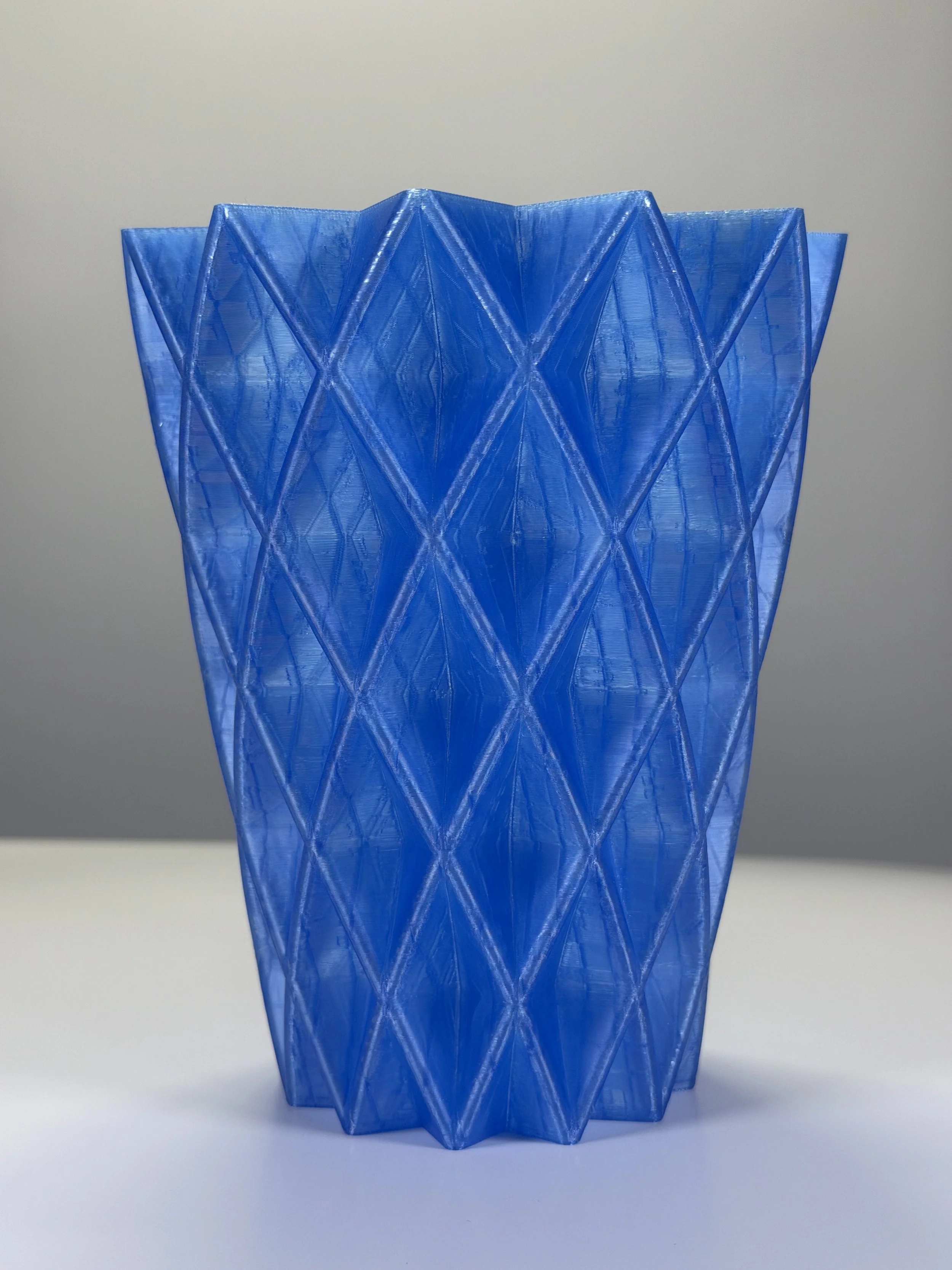 Translucent blue Geometric Diamond Vase, front view
