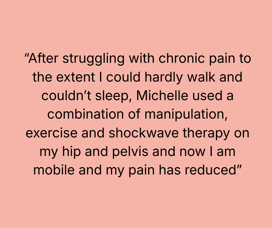 Review for Physiotherapy services near Walkden, Manchester. Quote about using manipulation, exercise, and shockwave therapy to alleviate chronic pain and improve mobility.