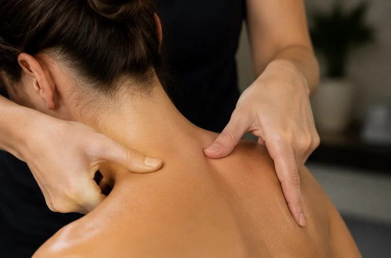 Person receiving a neck massage.