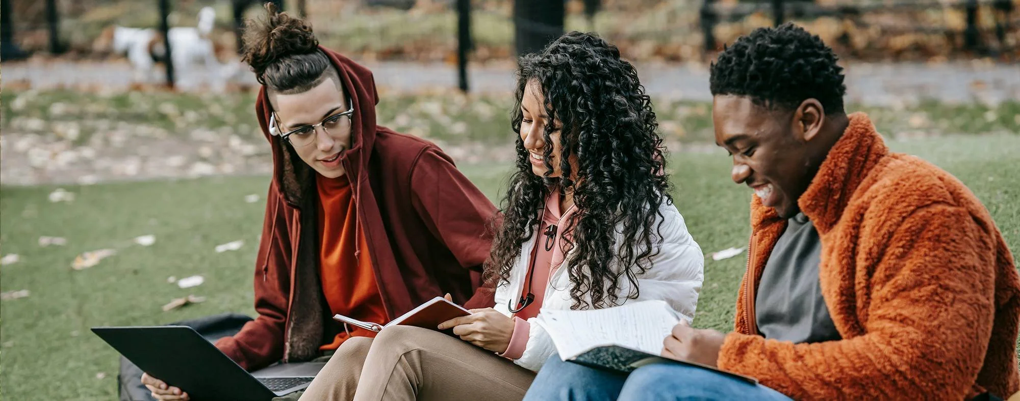 International students studying together outdoors during a study abroad program in London