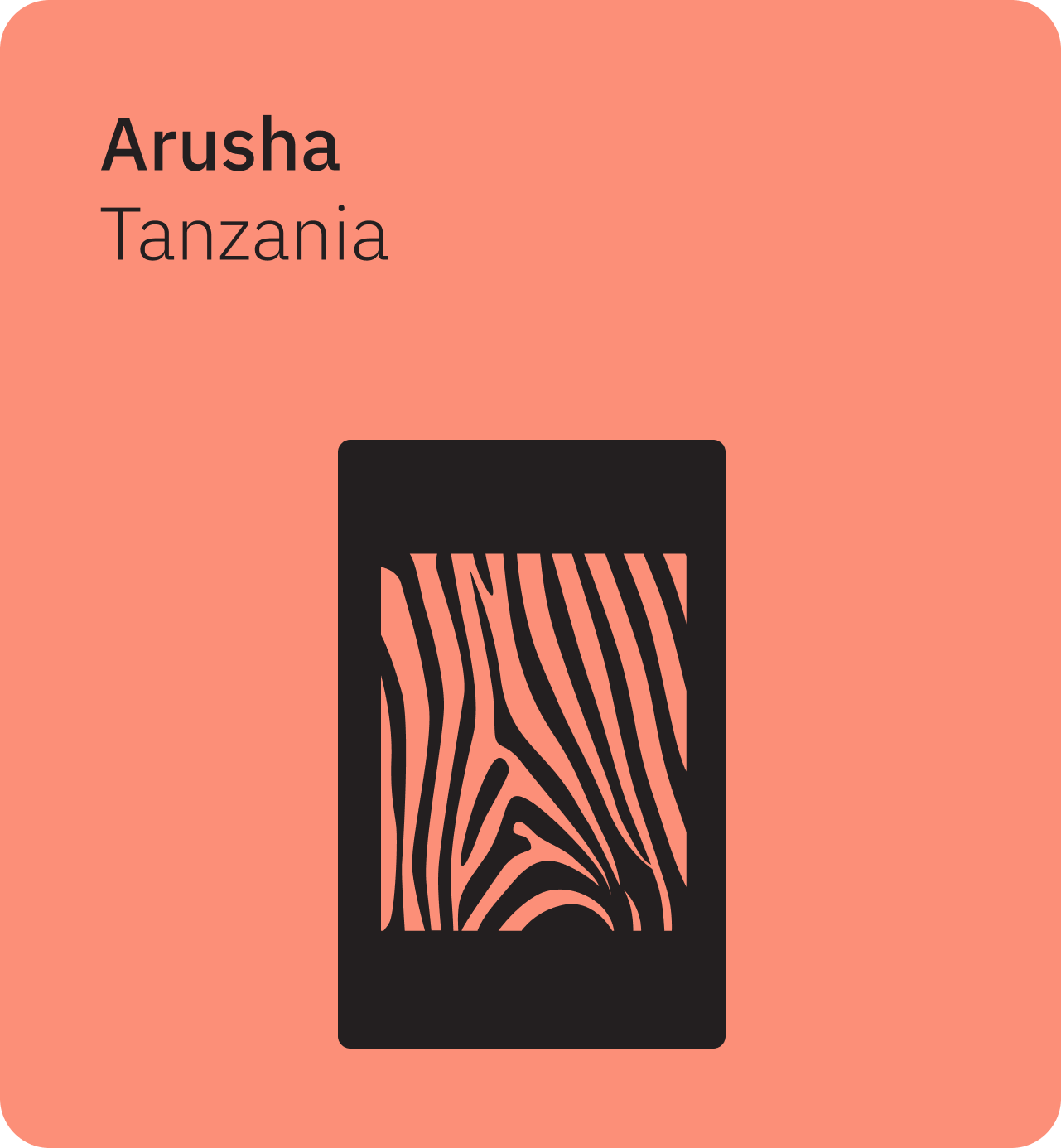Illustration of a black and orange stylized depiction of a zebra print, respresenting Arusha, Tanzania