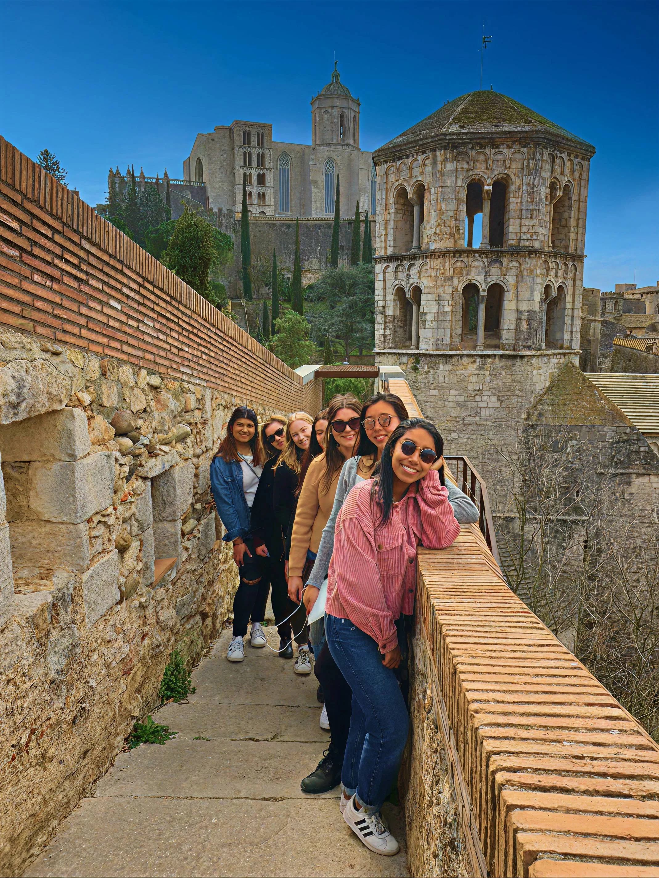 Group of international students exploring a historic city during a study abroad program