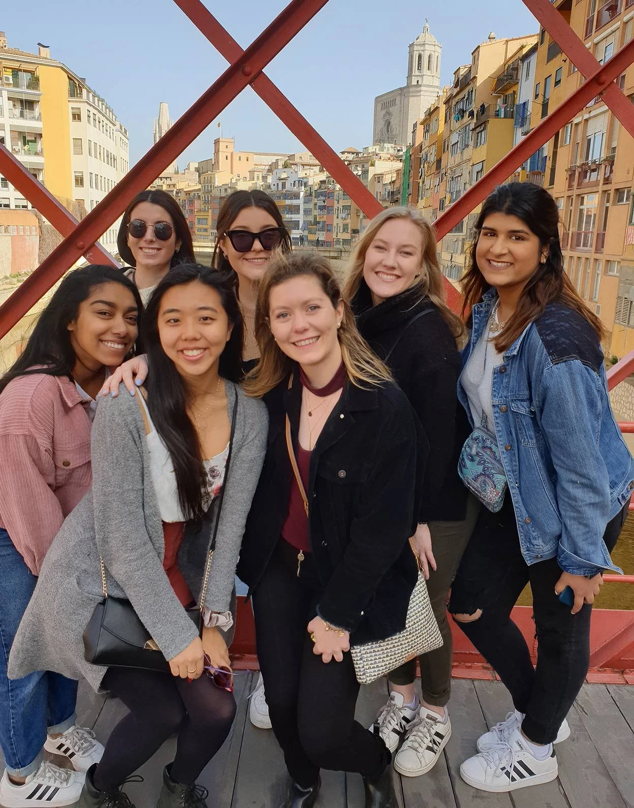 Group of international students posing together during a study abroad program
