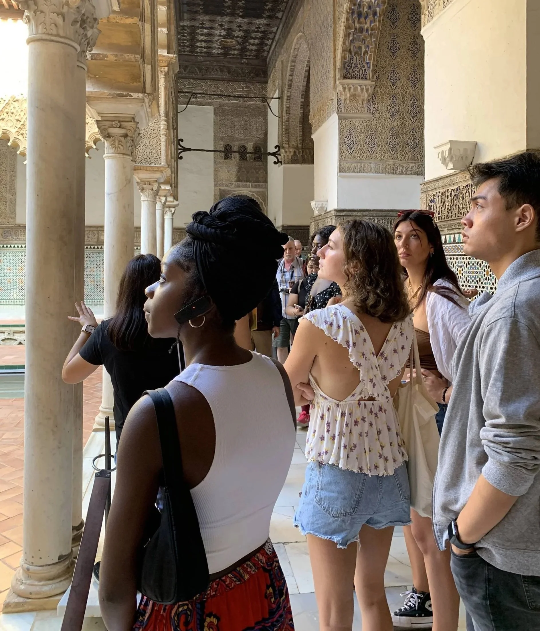 Students visiting historic architecture during a study abroad program in Spain