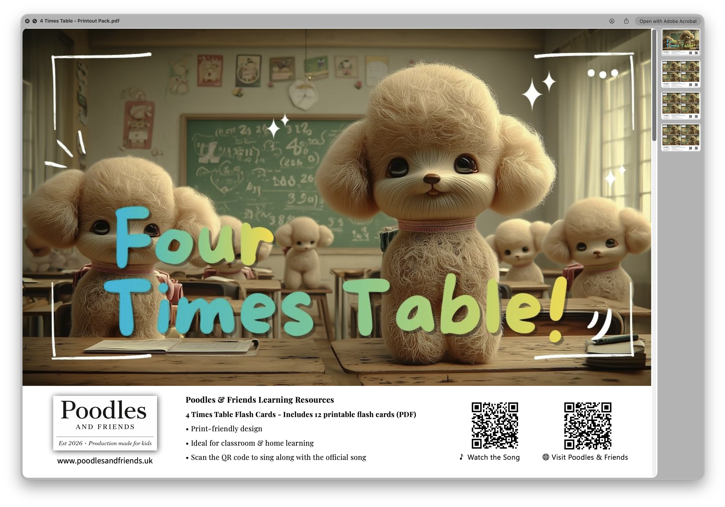 4 Times Table Printable Flash Cards – Free PDF Download