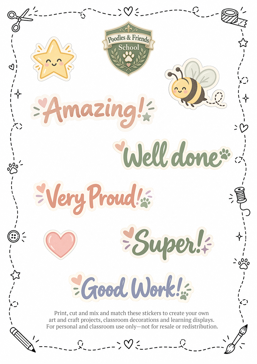 Poodles & Friends Sticker Collection 001 – Free Printable Reward Stickers