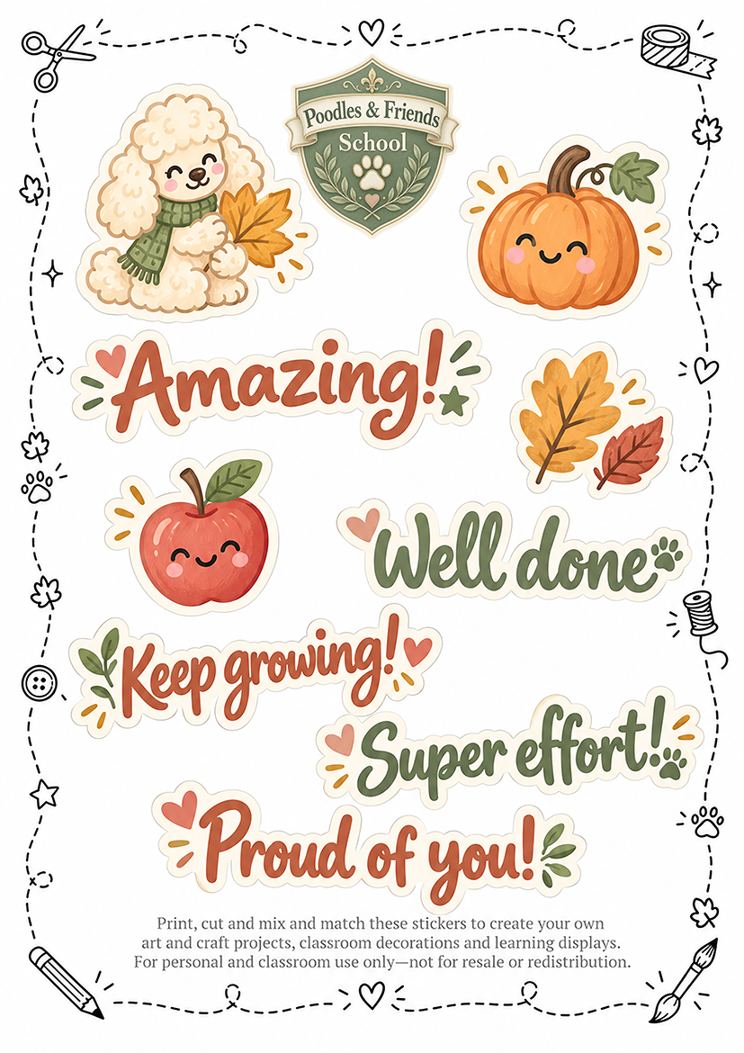 Poodles & Friends Sticker Collection 011 - Autumn Seasons – Free Printable Reward Stickers