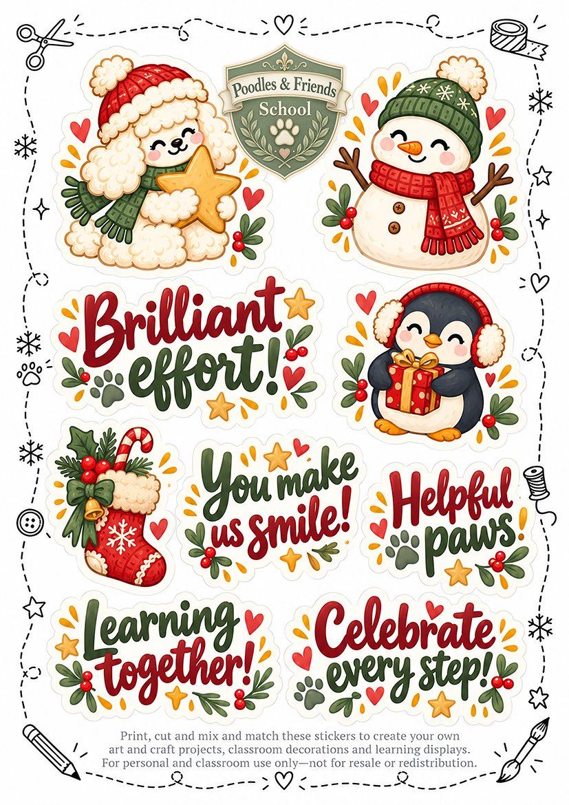 Poodles & Friends Sticker Collection 012 - Christmas Seasons – Free Printable Reward Stickers
