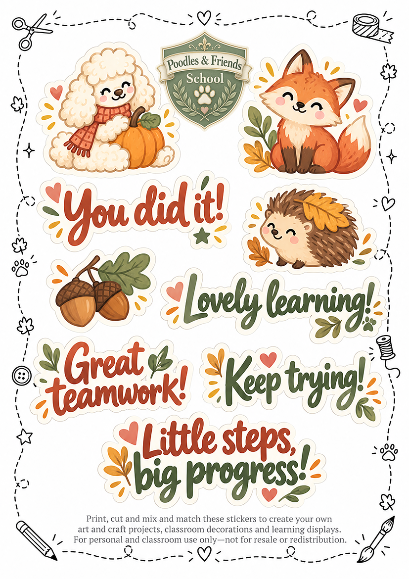 Poodles & Friends Sticker Collection 010 - Autumn Seasons – Free Printable Reward Stickers