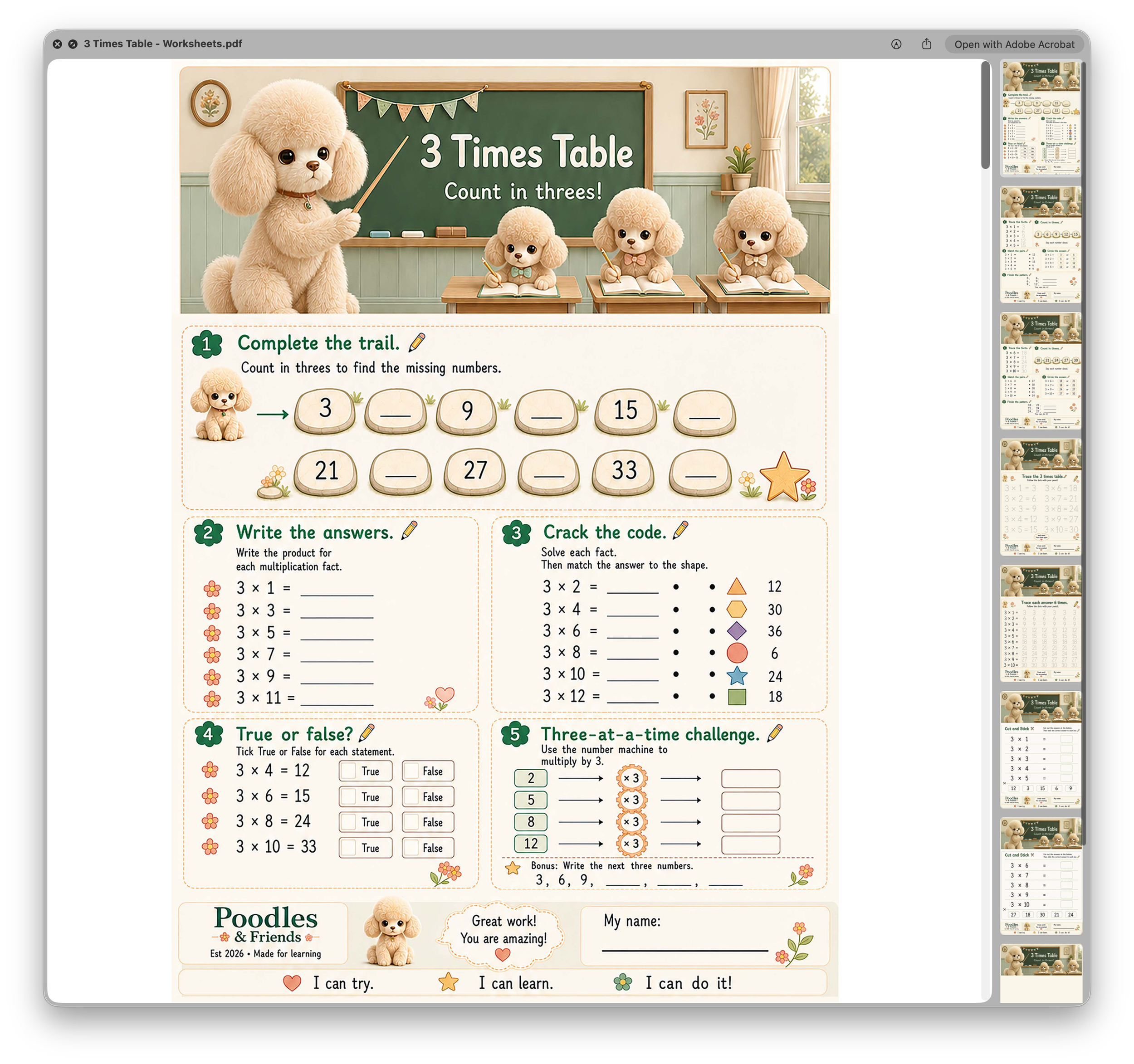 3 Times Table Printable Worksheet Pack – Free PDF Download