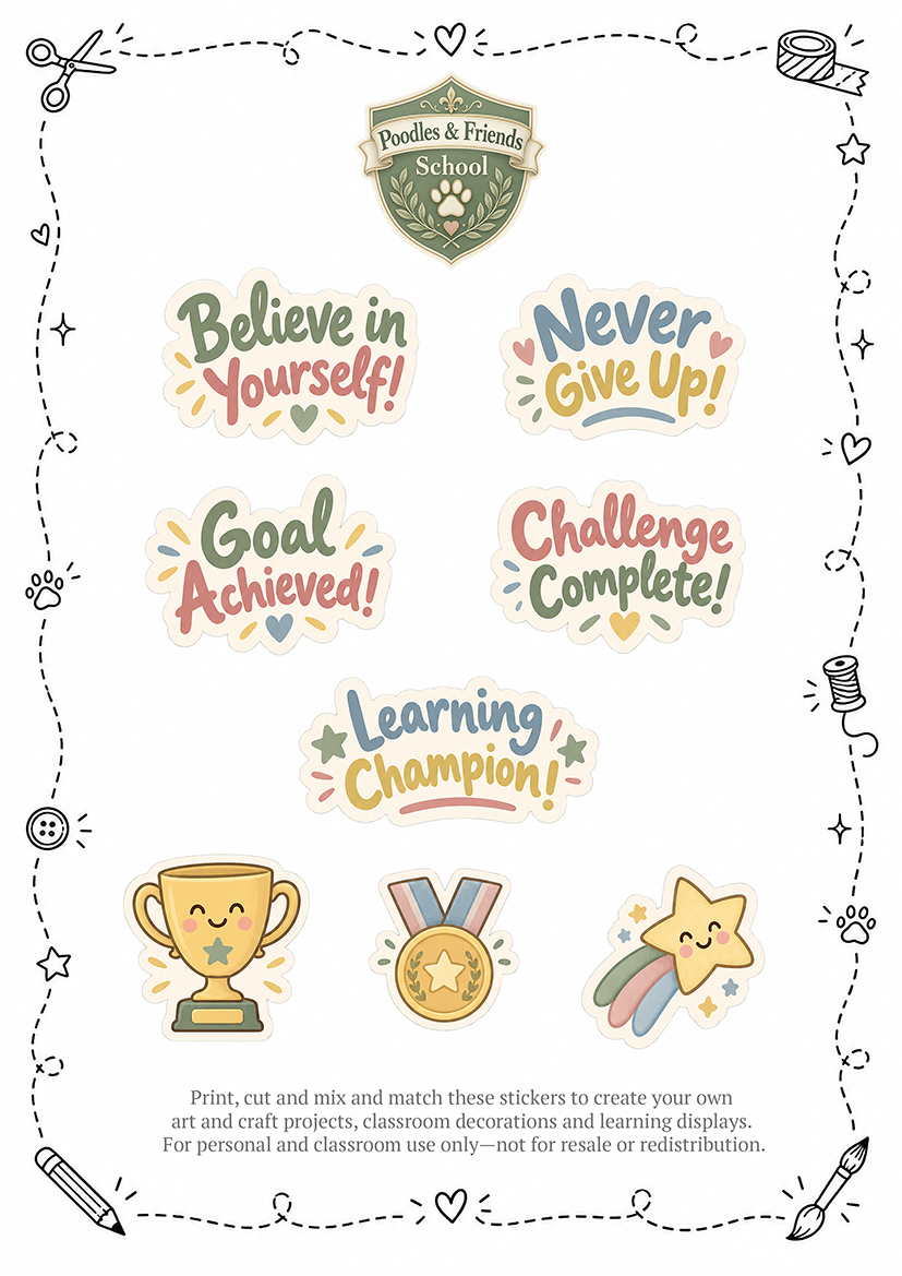 Poodles & Friends Sticker Collection 005 – Free Printable Reward Stickers
